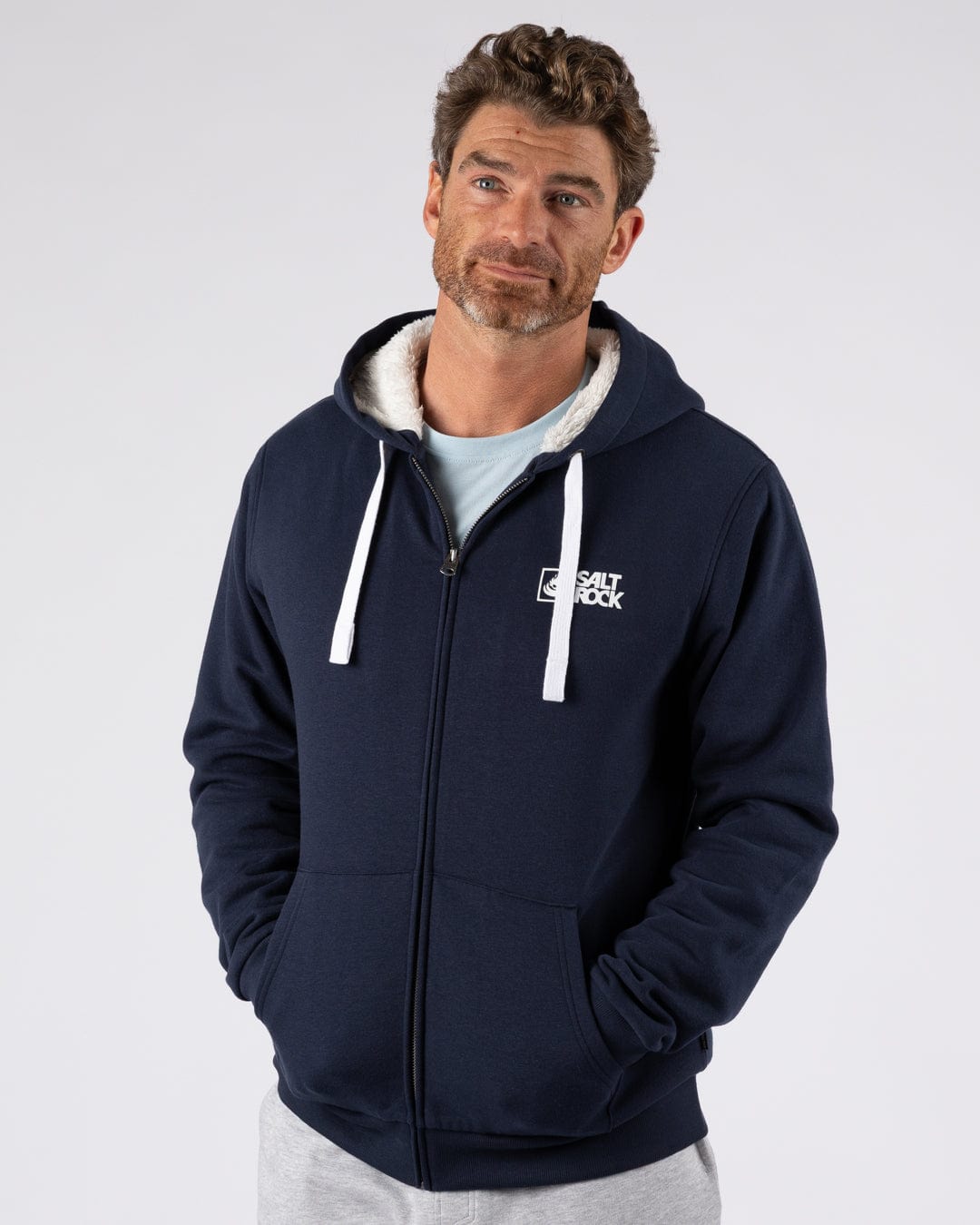 Saltrock Original - Mens Fur Lined Hoodie - Dark Blue