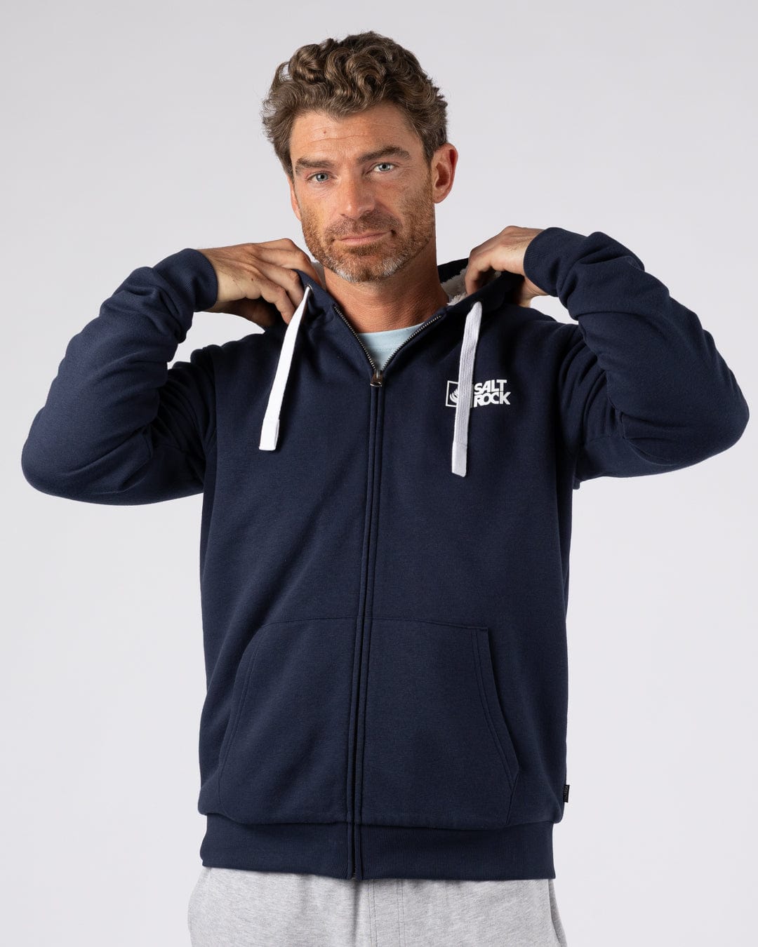 Saltrock Original - Mens Fur Lined Hoodie - Dark Blue