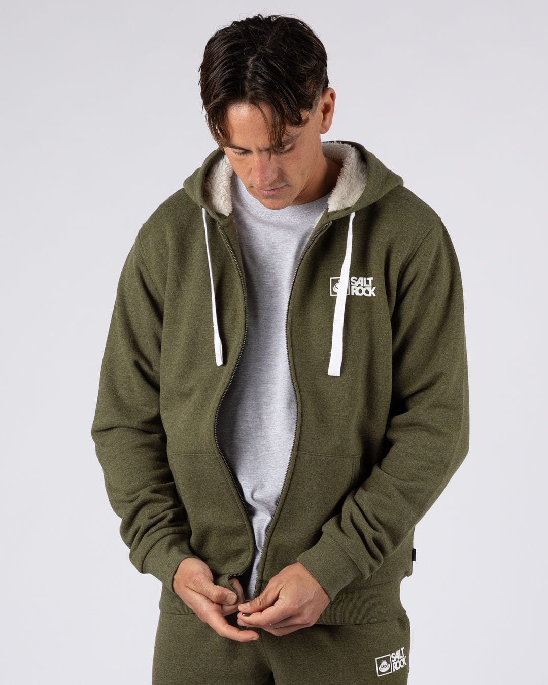 Saltrock Original - Mens Fur Lined Hoodie - Green