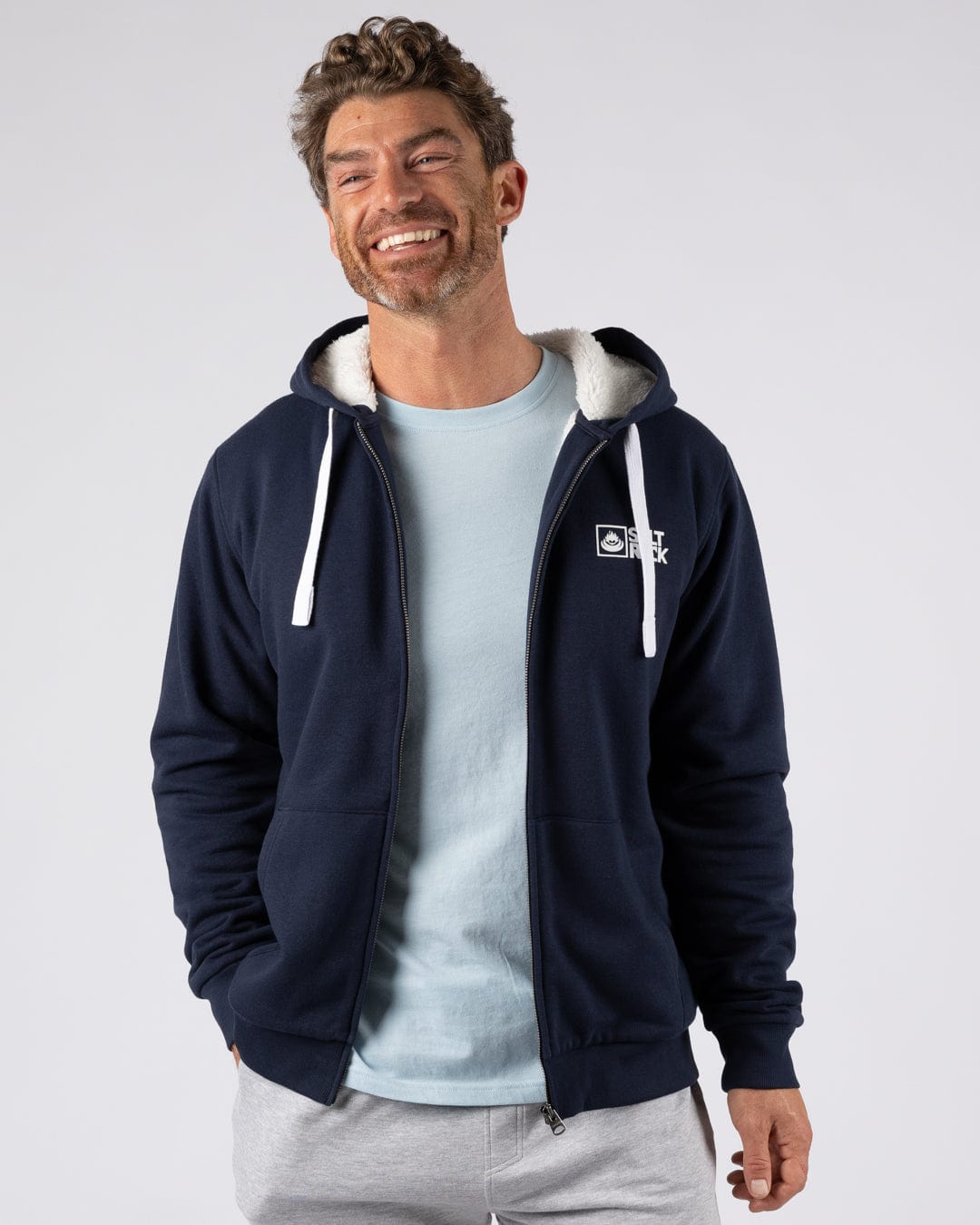 Saltrock Original - Mens Fur Lined Hoodie - Dark Blue