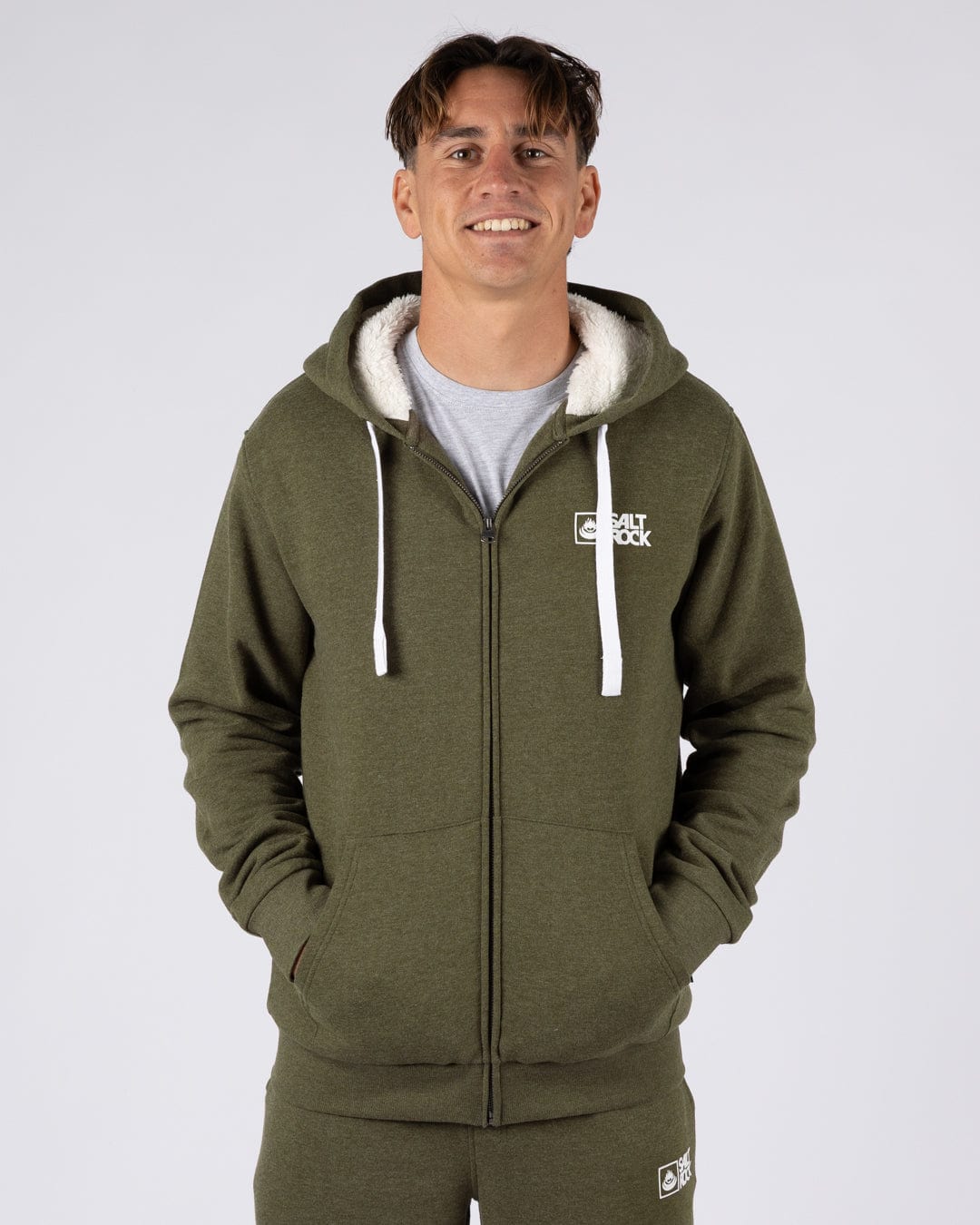 Saltrock Original Mens Fur Lined Hoodie Green