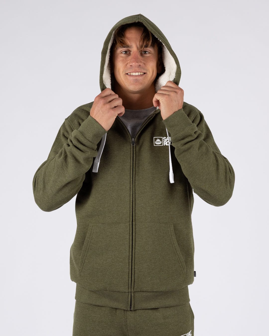 Saltrock Original - Mens Fur Lined Hoodie - Green