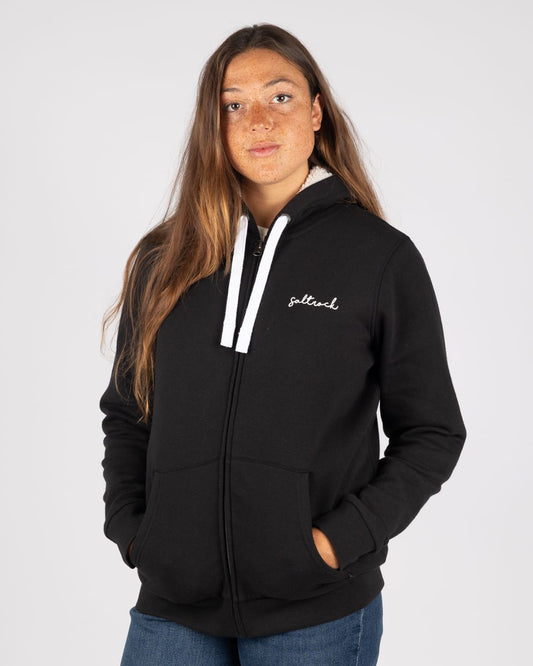 Essential Womens Borg Lined Hoodie in Black