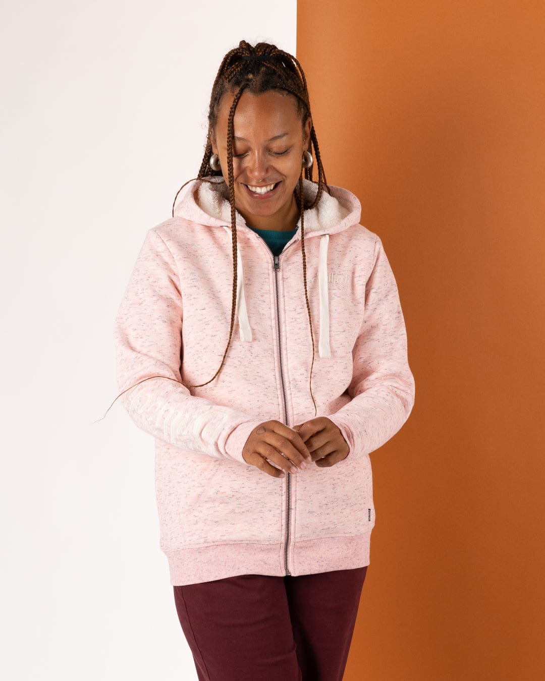 Trader Sleeve - Womens Borg Lined Hoodie - Light Pink