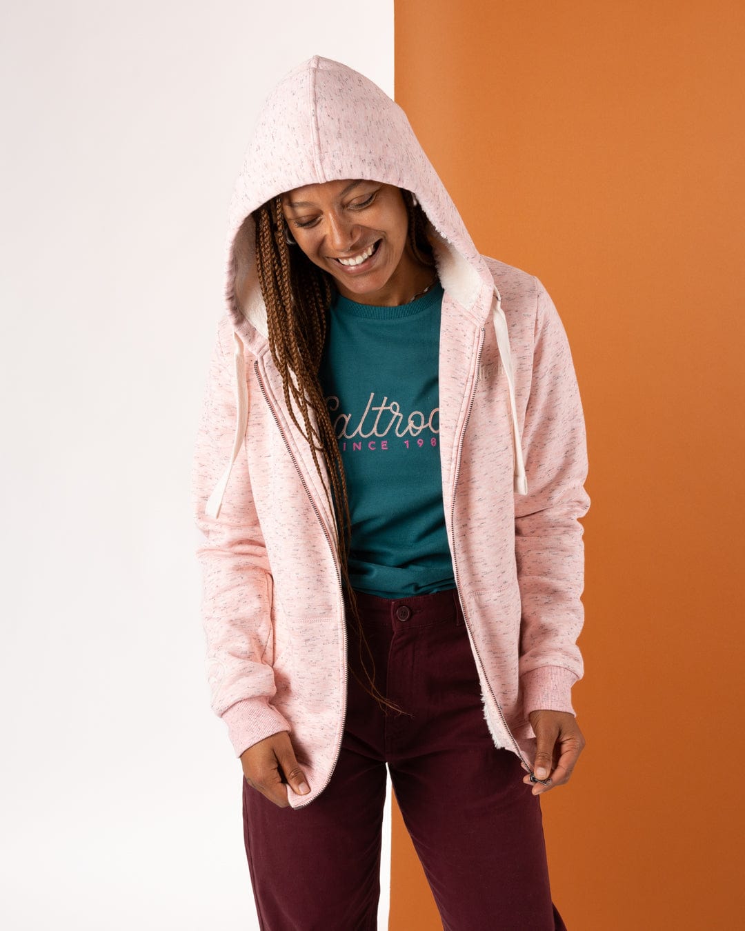 Trader Sleeve - Womens Borg Lined Hoodie - Light Pink