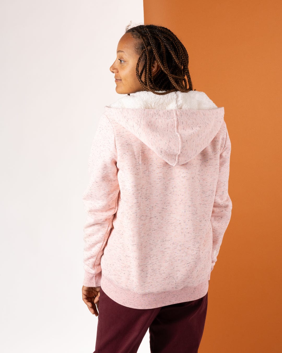 Trader Sleeve - Womens Borg Lined Hoodie - Light Pink