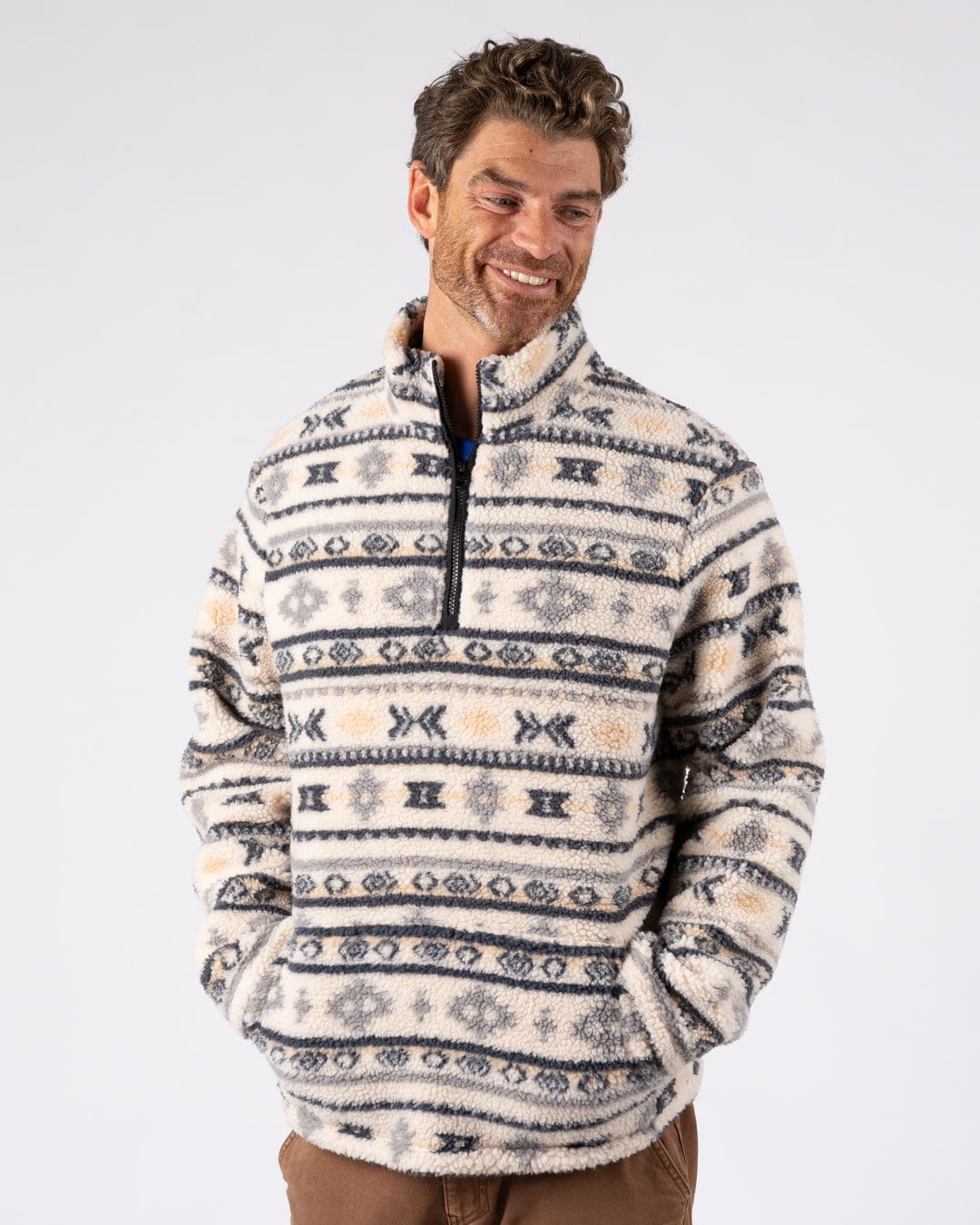 Morgan Mens 1/4 Neck Borg Fleece Cream