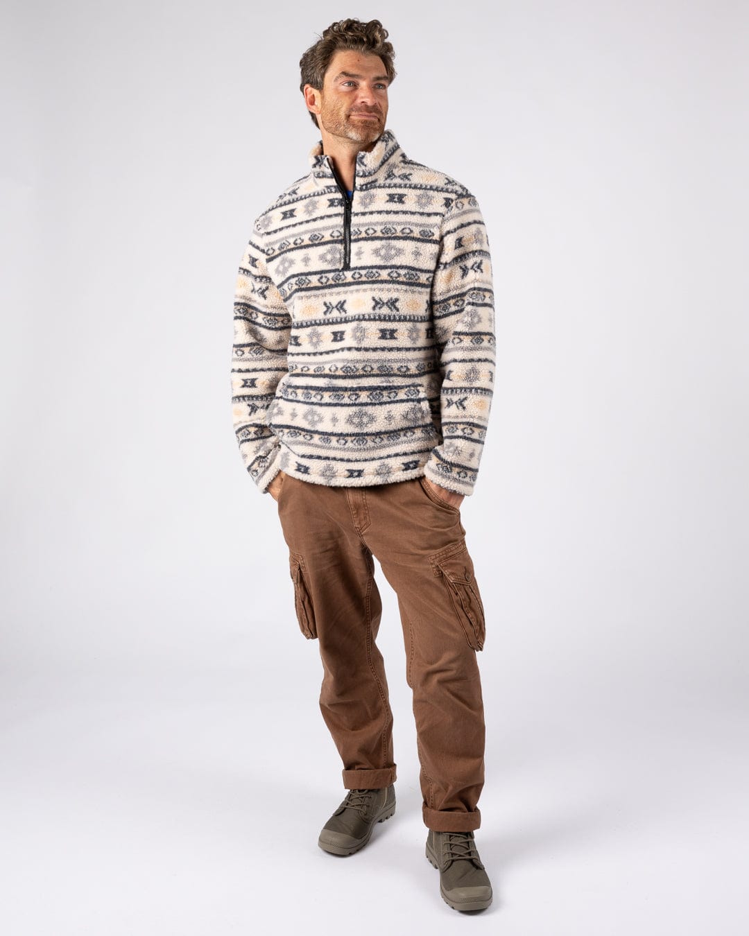 Morgan - Mens 1/4 Neck Borg Fleece - Cream