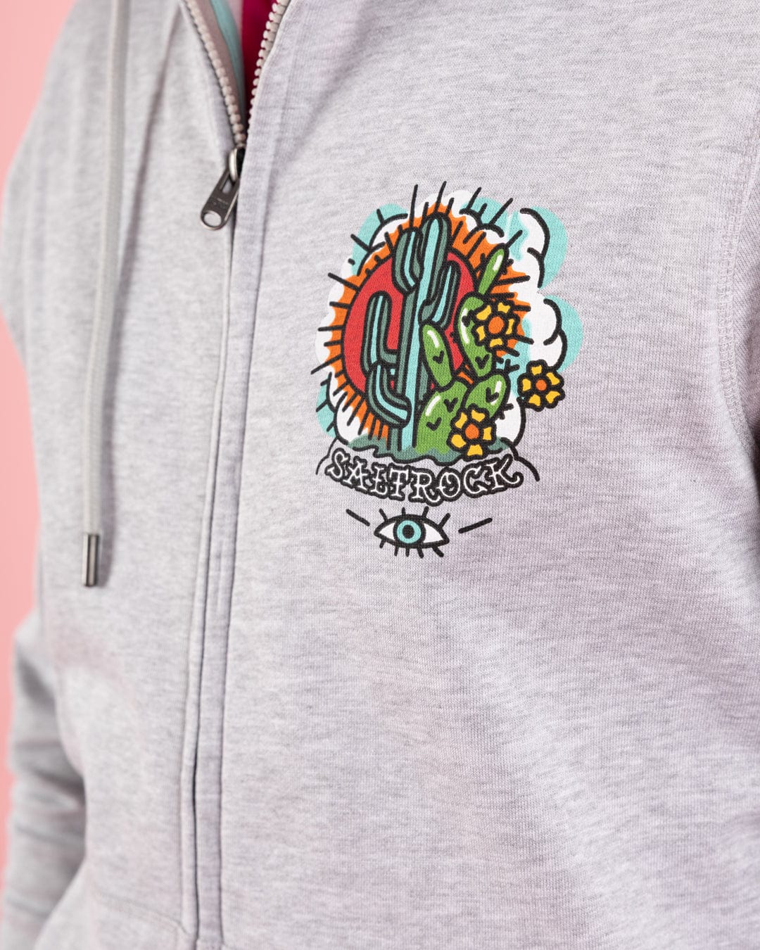 Cactus Tattoo - Mens Zip Hoodie - Grey