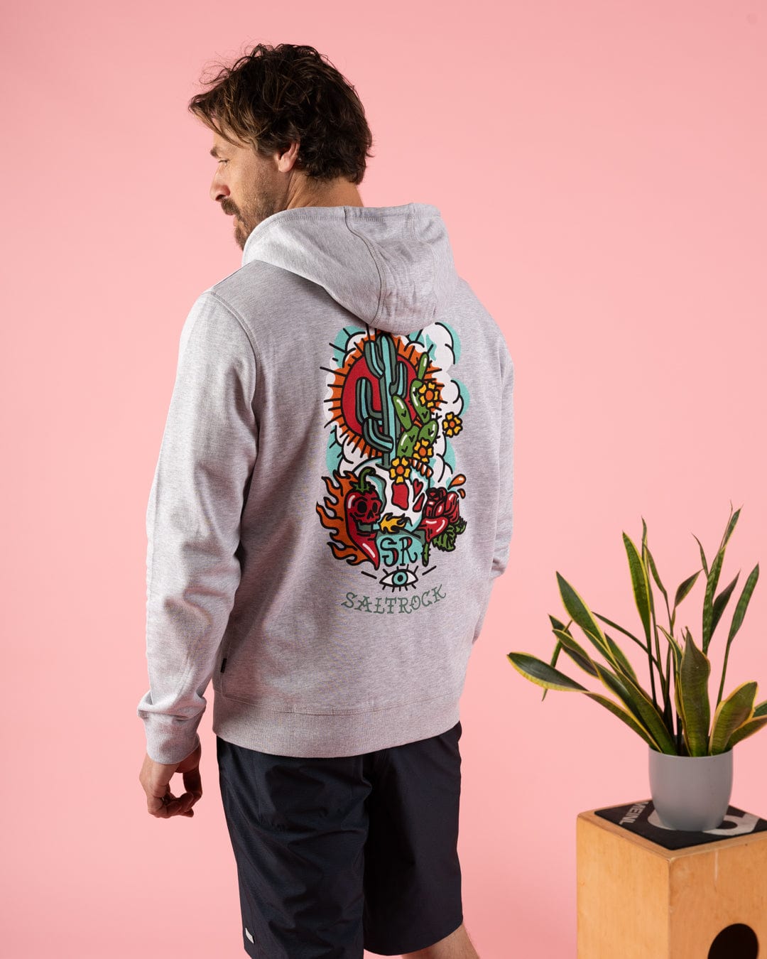 Cactus Tattoo - Mens Zip Hoodie - Grey