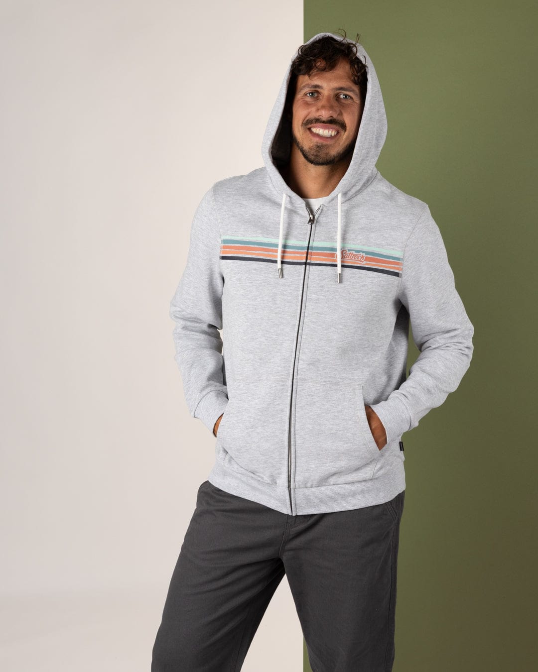 Torn Stripe - Mens Zip Hoodie - Grey