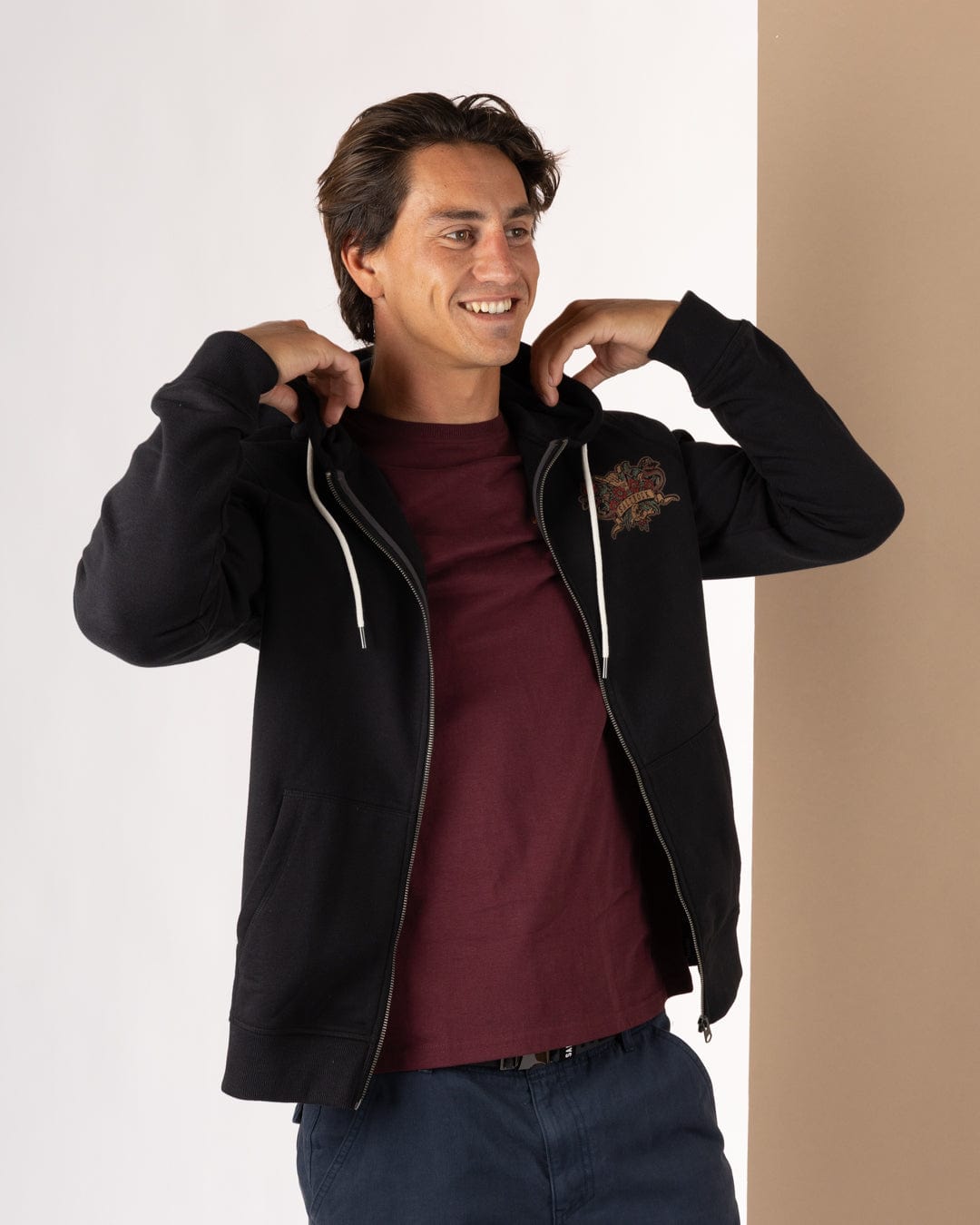 Stag Tattoo - Mens Zip Hood - Black