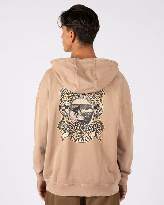 Heraldic Surf Mens Oversized Zip Hoodie In Brown