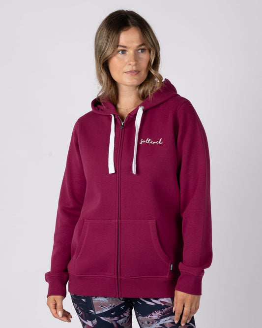 Essential Womens Zip Hoodie in Dark Pink