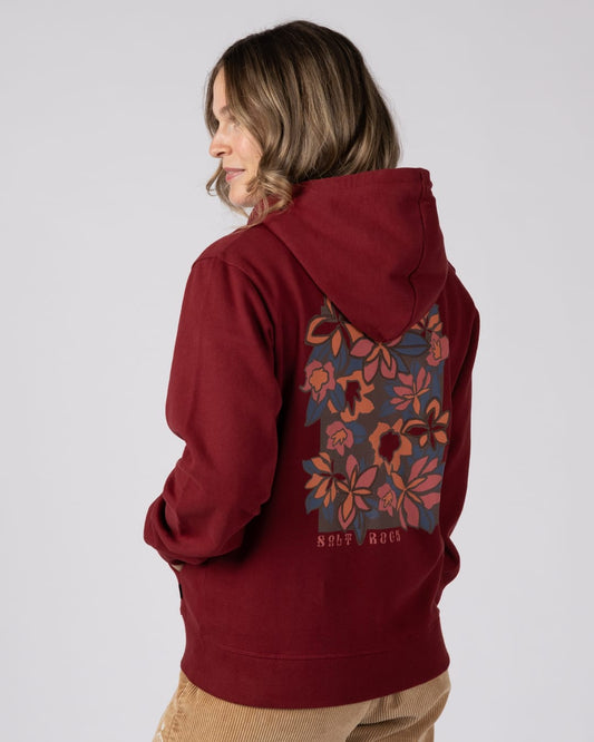 Fleur Womens Zip Hoodie in Dark Red