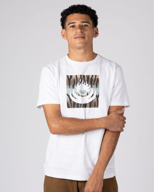 Tiger Shark Box Logo Mens Short Sleeve T-Shirt in White