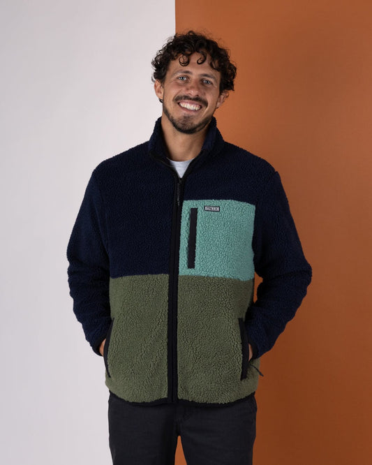 Wye Mens Borg Zip Fleece in Blue