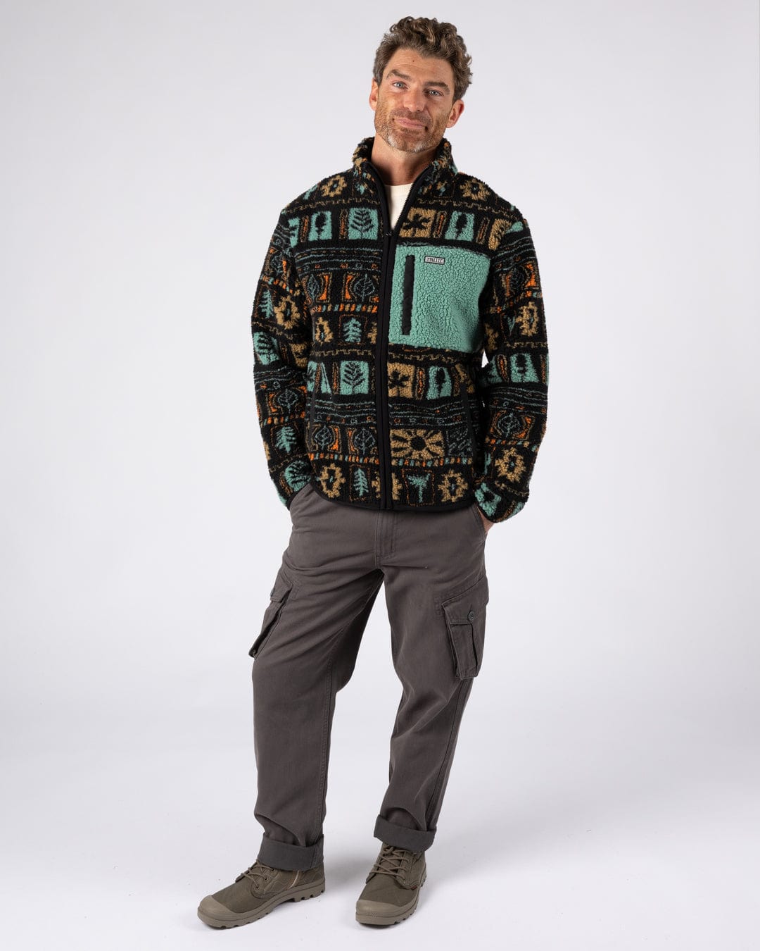 Wye Aztec - Mens Borg Zip Fleece - Black/Green