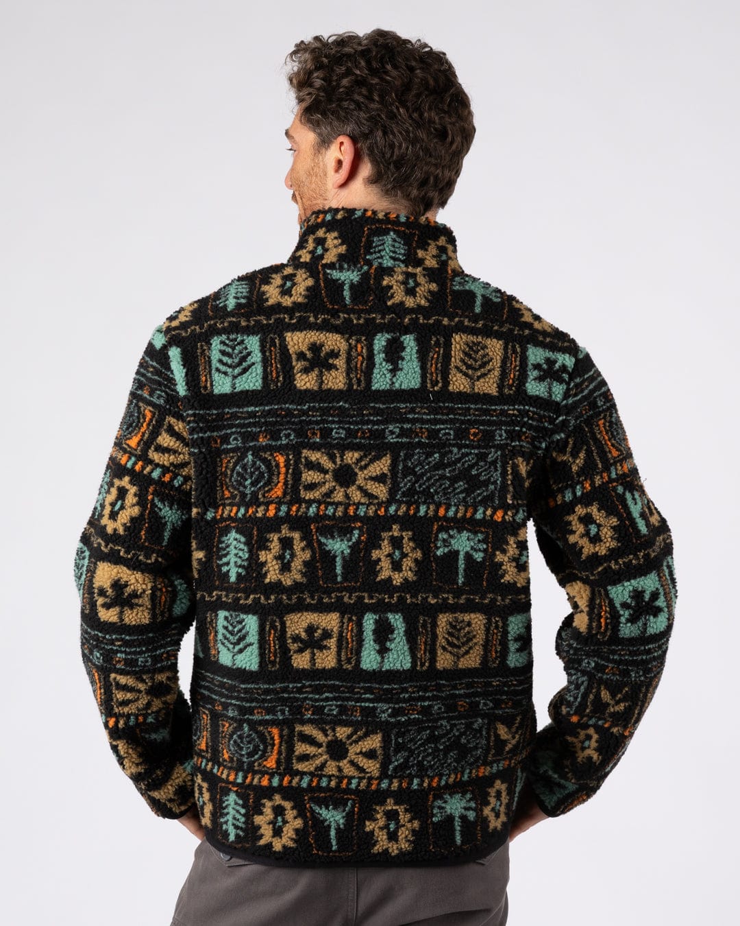 Wye Aztec - Mens Borg Zip Fleece - Black/Green