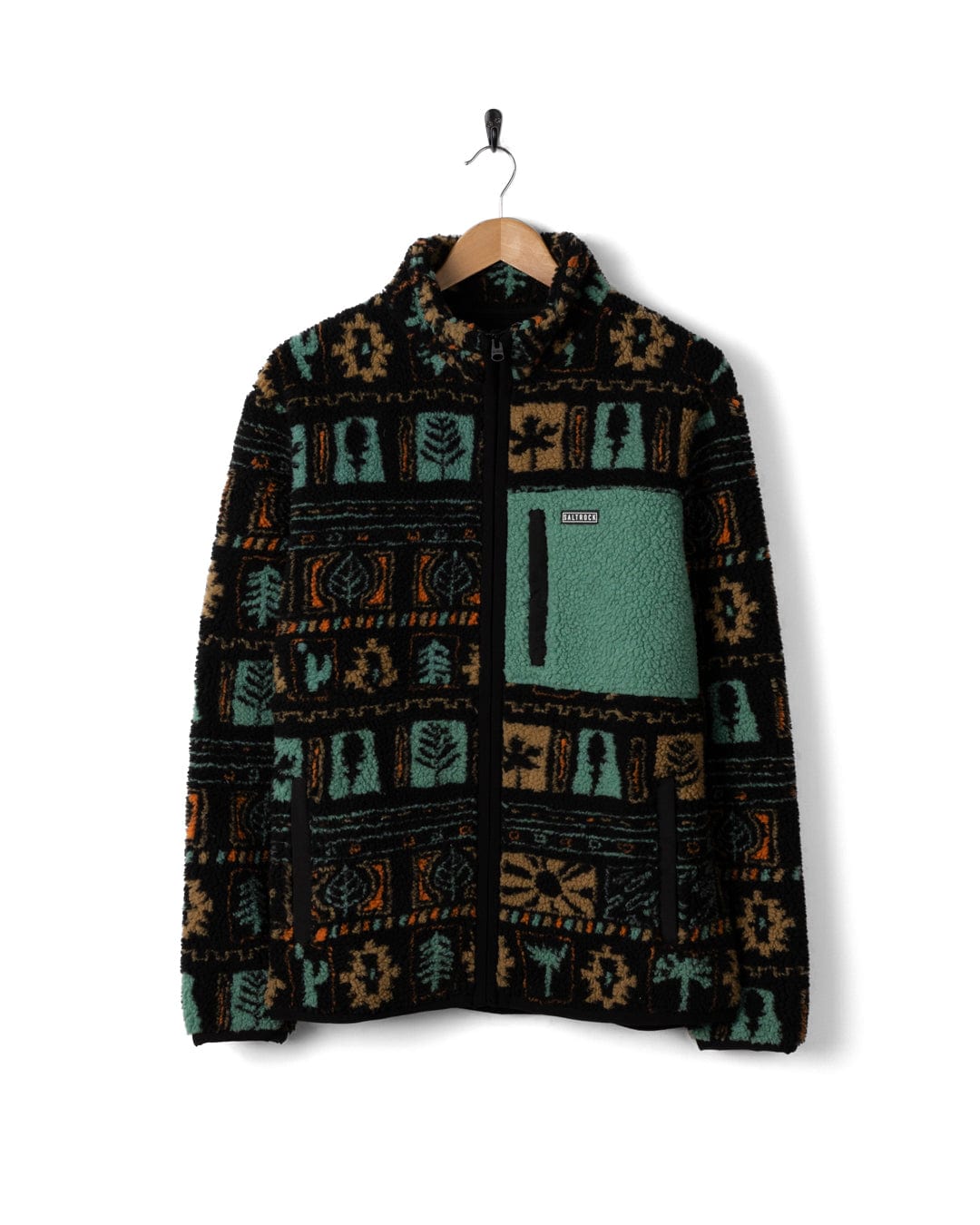 Wye Aztec - Mens Borg Zip Fleece - Black/Green
