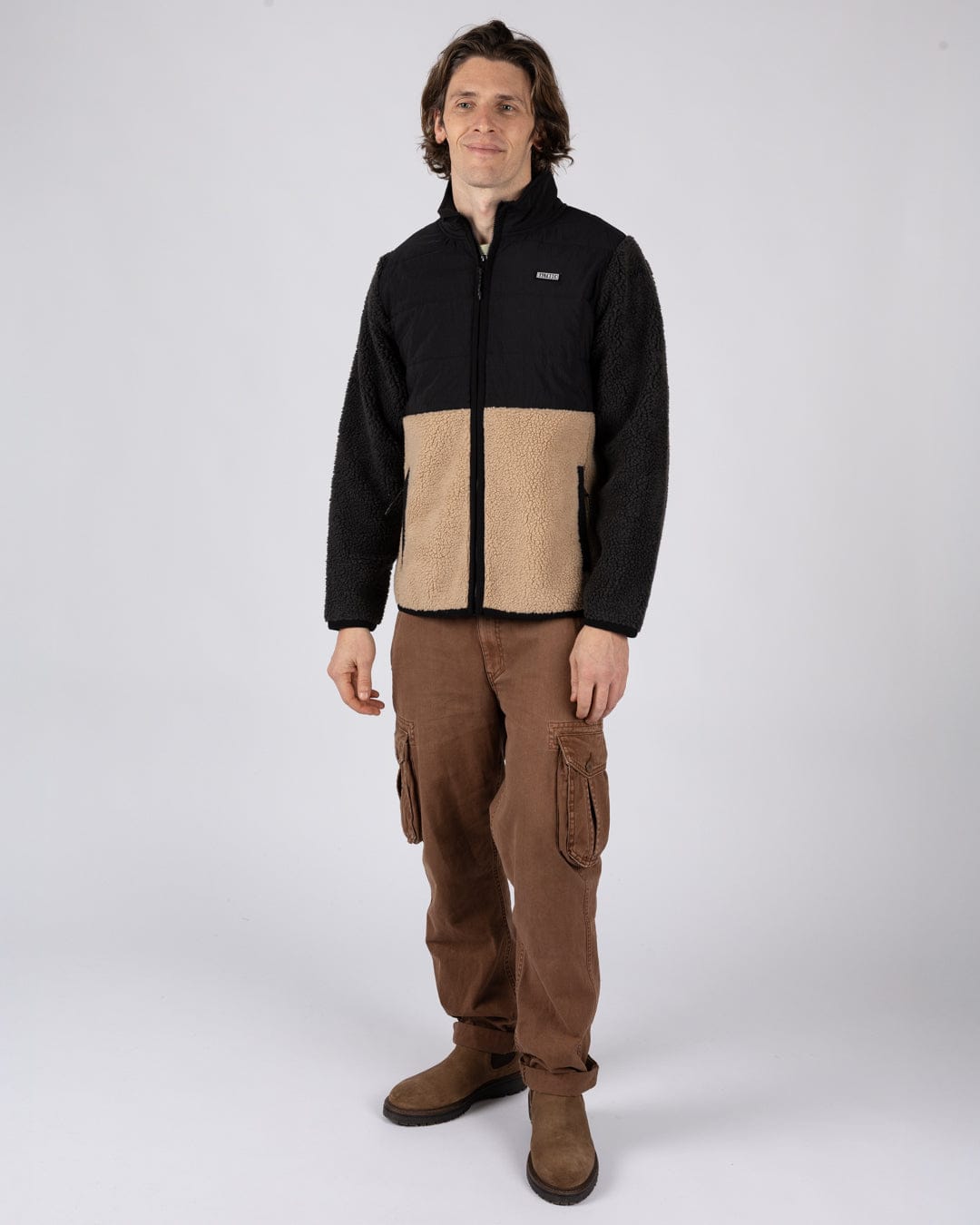 Rafe Mens Zip Fleece in Black/Beige