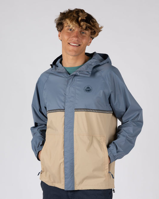 Rainer Tribal - Mens Waterproof Packable Rain Jacket- Blue/Beige