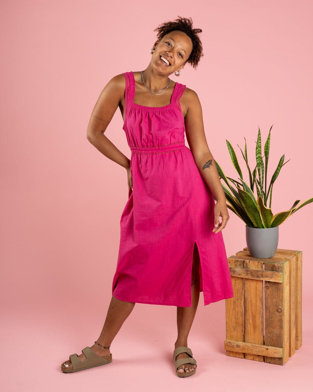 Renette - Womens Midi Dress - Pink