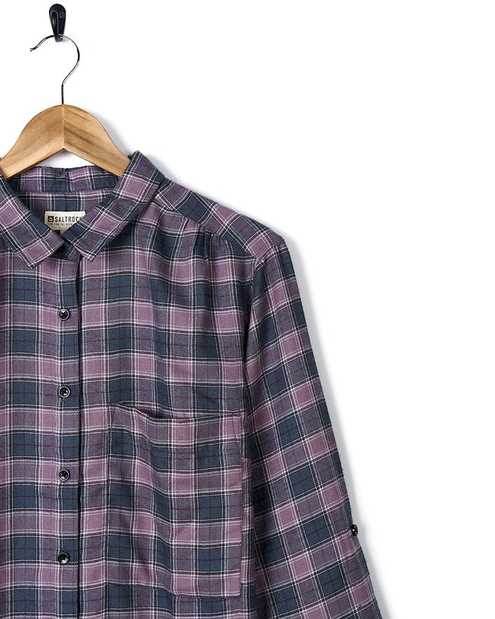 A relaxed fit Saltrock Kizzie - Womens Check Boyfriend Shirt - Purple plaid boyfriend shirt.