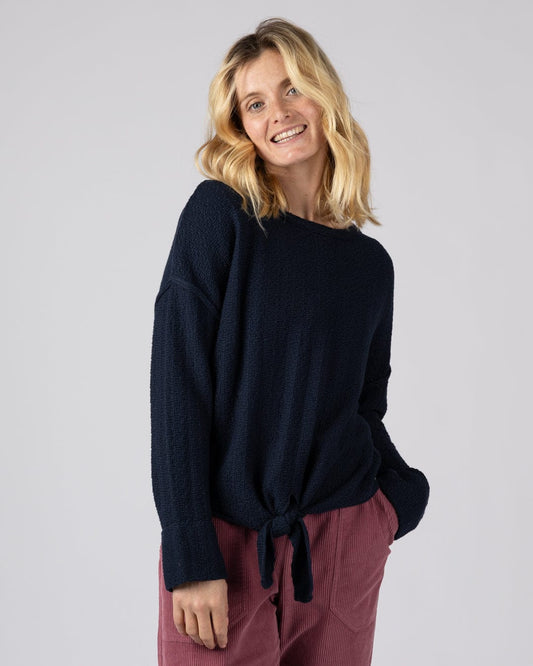 Beachtide Womens Knot Front Knit Jumper in Blue