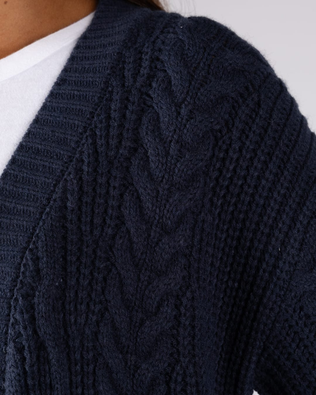 Cable Womens Knitted Longline Cardigan in Blue