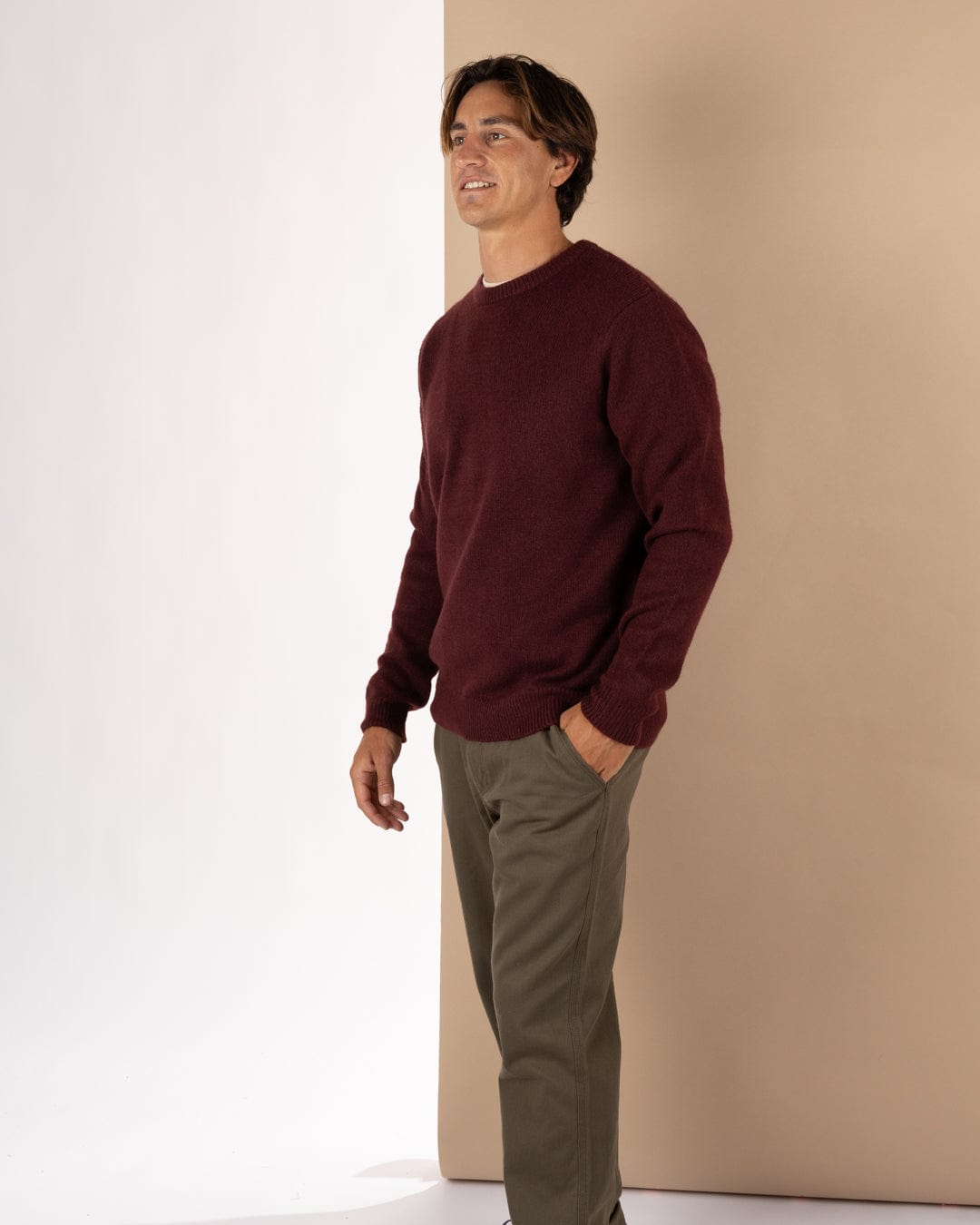 Bowen - Mens Long Sleeve Crew Knit - Purple