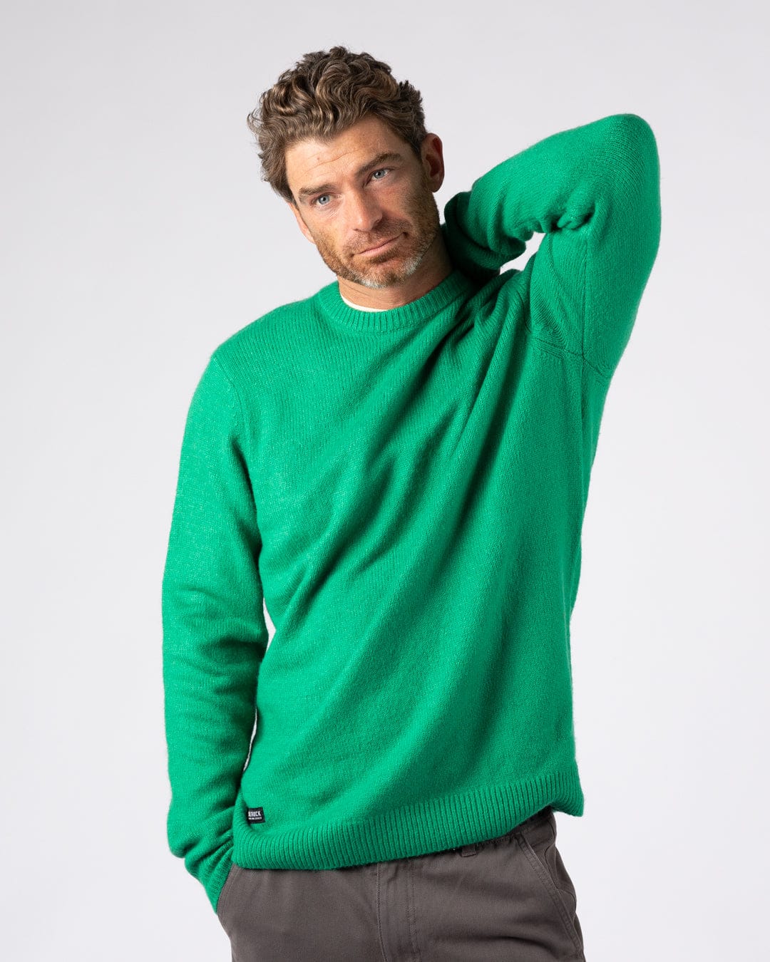 Bowen Mens Long Sleeve Crew Knit in Bright Green
