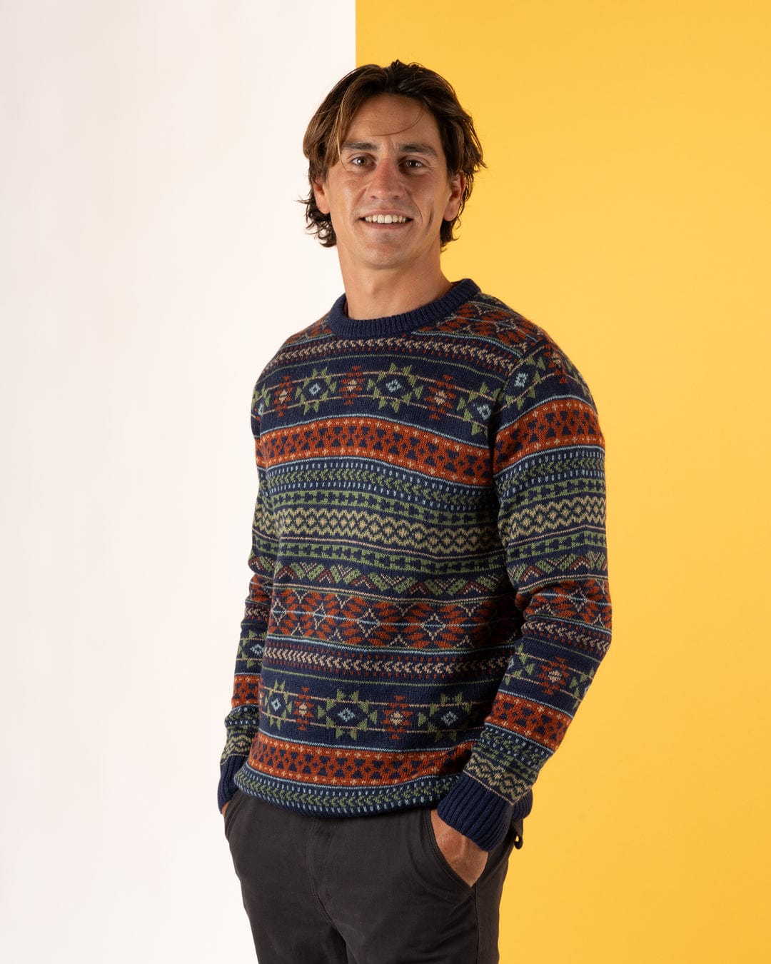 Treehouse Knit - Mens Patterned Jumper - Blue