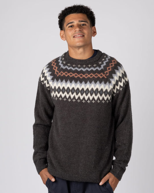 Fairisle Rock Mens Knitted Jumper in Grey