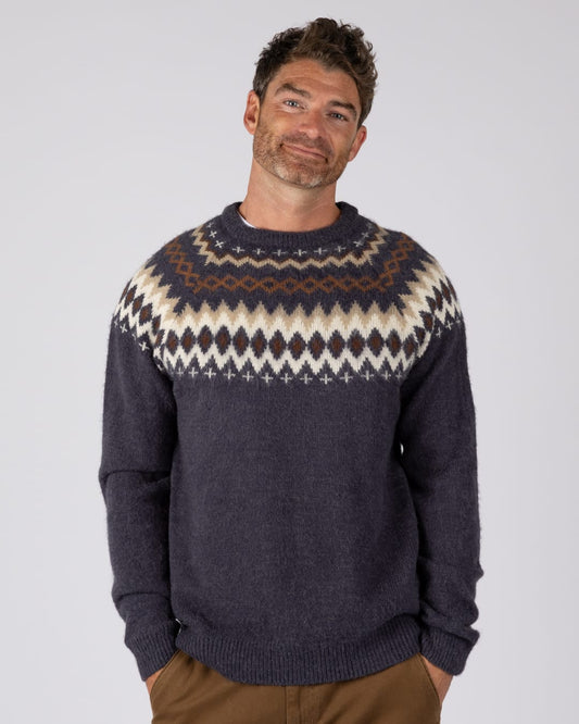 Fairisle Rock Mens Knitted Jumper in Blue