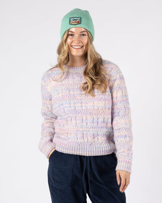 Reeny Womens Pastel Cable Jumper in Purple