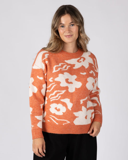 Eden Womens Floral Jumper in Orange