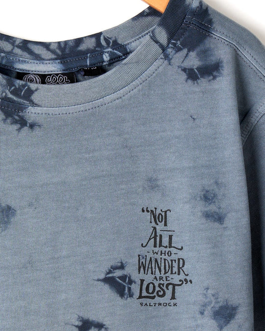 A Lost Ships tie dye sweatshirt made of cotton that says not all wander lost.