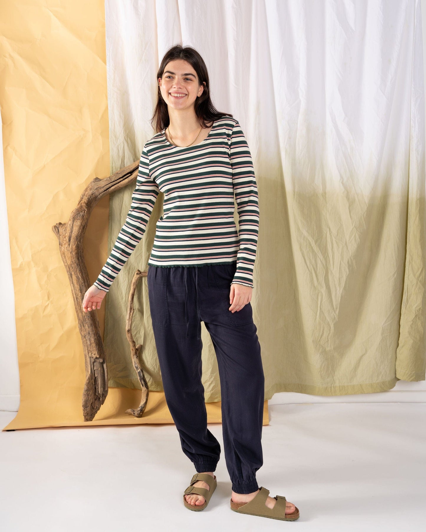 Lenna - Womens Long Sleeve Top - Cream Stripe