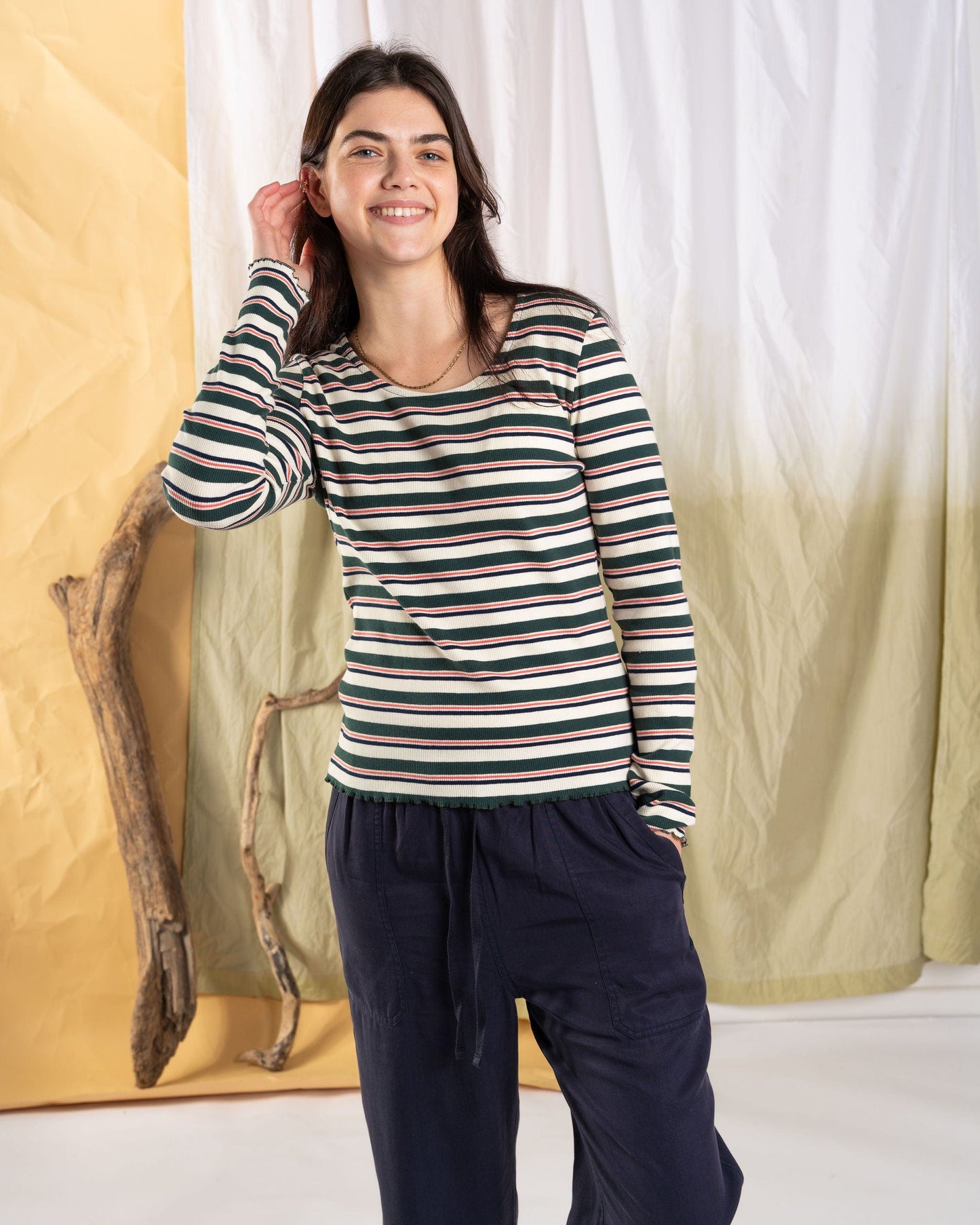 Lenna - Womens Long Sleeve Top - Cream Stripe