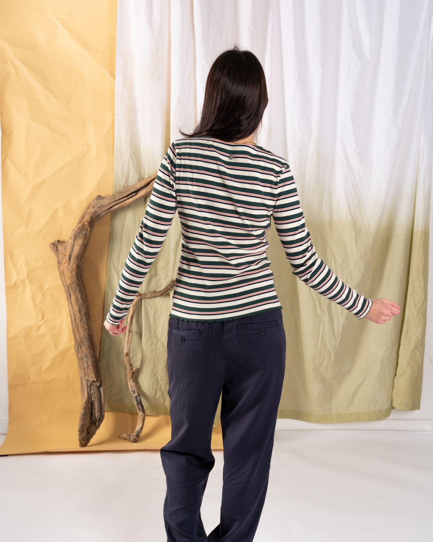 Lenna - Womens Long Sleeve Top - Cream Stripe