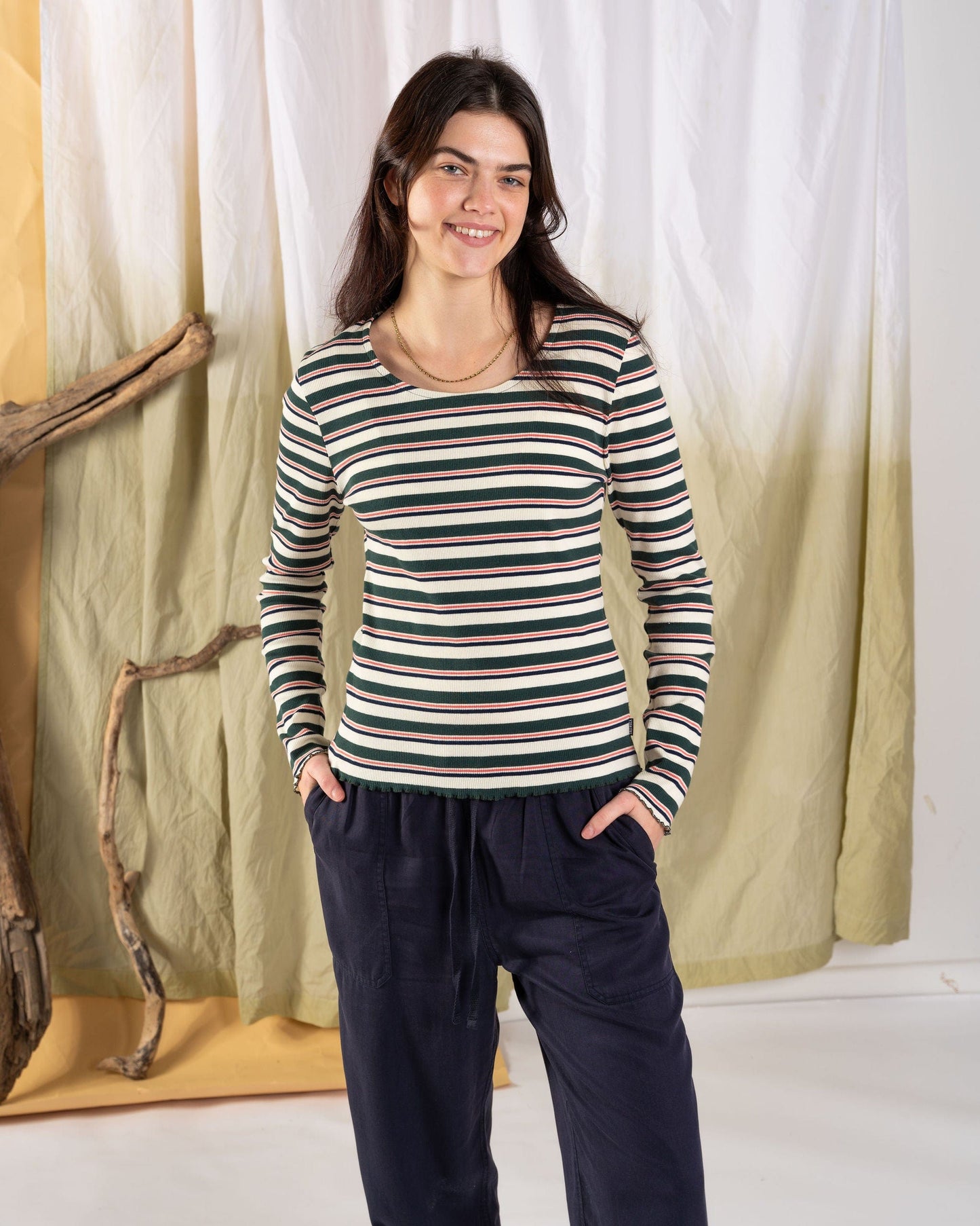 Lenna - Womens Long Sleeve Top - Cream Stripe