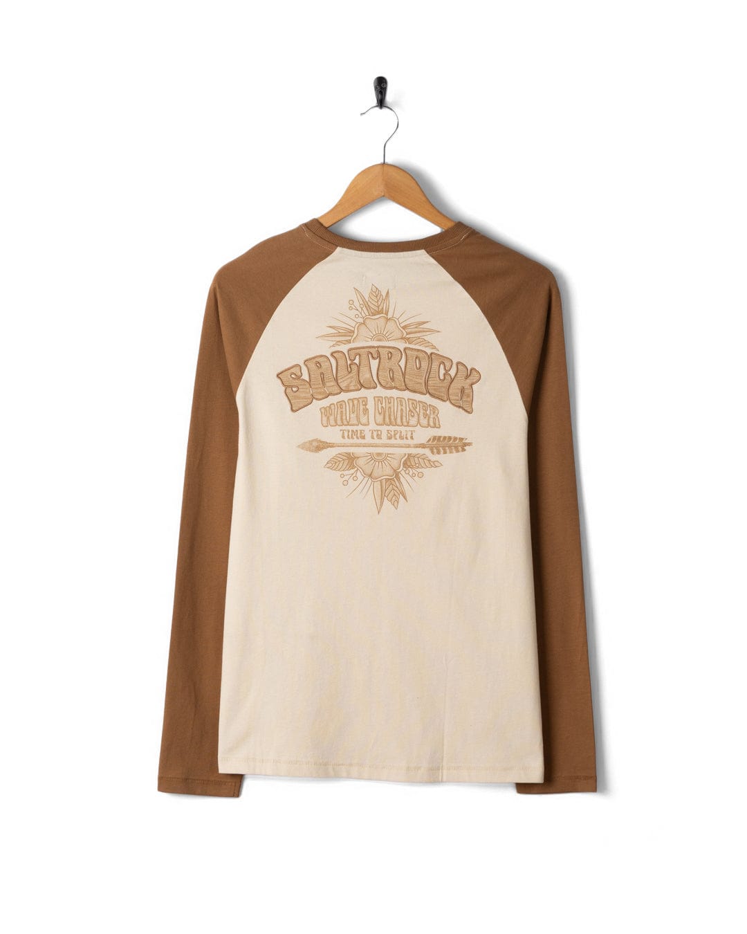 Wave Chaser - Mens Raglan Long Sleeve T-Shirt - Brown/Cream