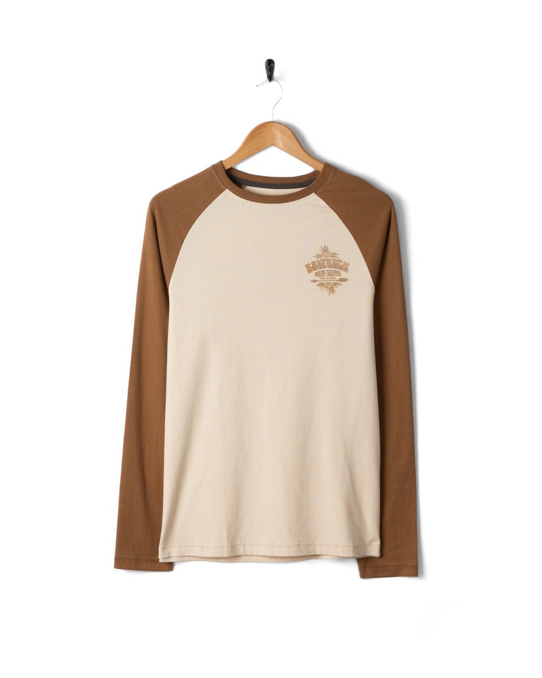 Wave Chaser - Mens Raglan Long Sleeve T-Shirt - Brown/Cream
