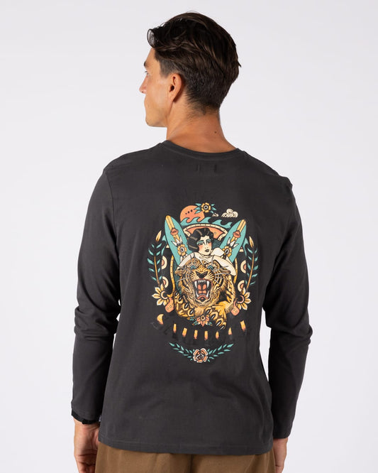 Tiger Tattoo Mens Long Sleeve T-Shirt in Dark Grey