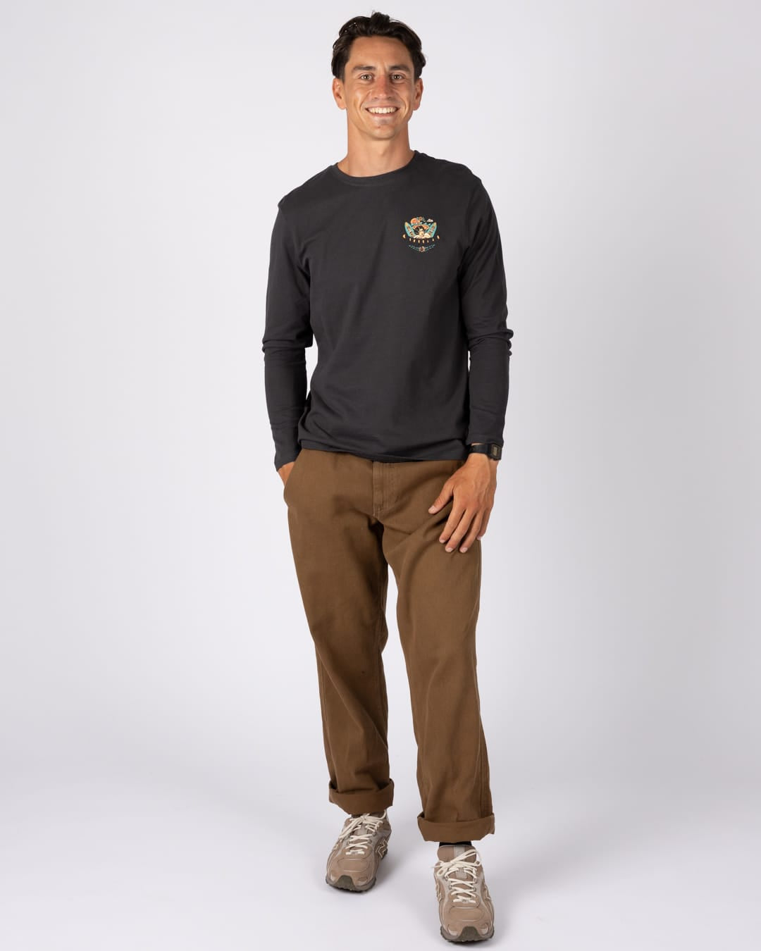 Tiger Tattoo Mens Long Sleeve T-Shirt in Dark Grey