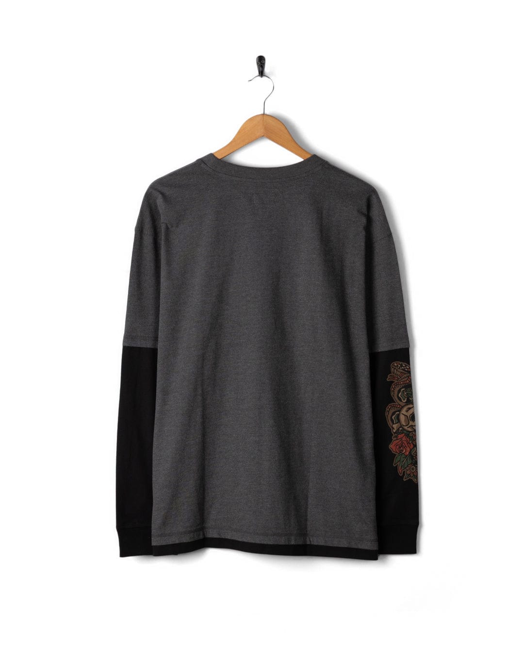Shaka Tattoo - Mens Oversized Long Sleeve T-Shirt - Dark Grey