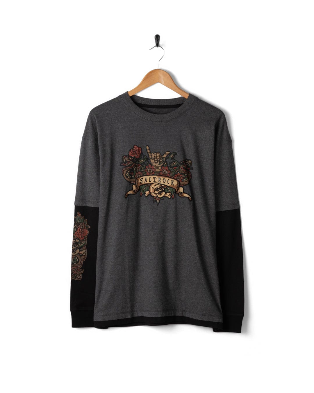 Shaka Tattoo - Mens Oversized Long Sleeve T-Shirt - Dark Grey