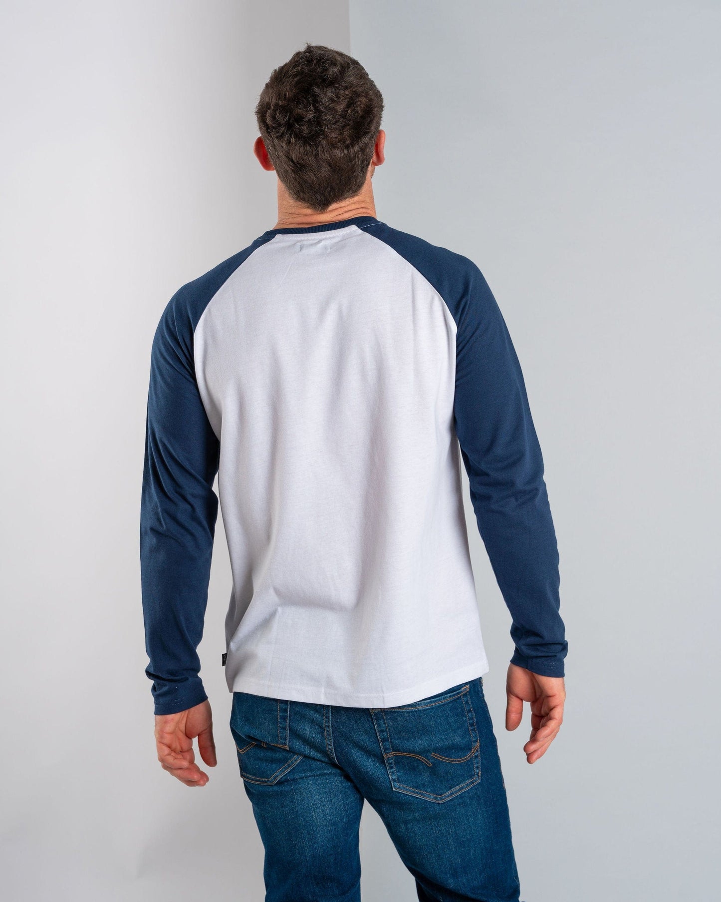 Classic Stripe Mens Long Sleeve Raglan T-Shirt in Blue/White