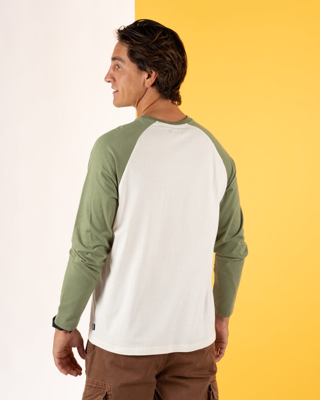 Pitcher Embroidery - Mens Raglan Long Sleeve T-Shirt - Green